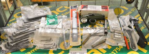 Allen Keys, Steel Rules, Feeler Gauges, Torch (Broken Base), Sockets, Spanners.