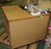 Wooden counter top unit with Sharp Cash register