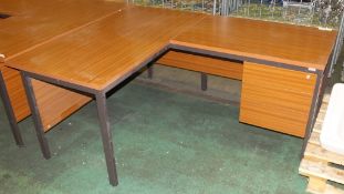 Wooden corner desk with drawers