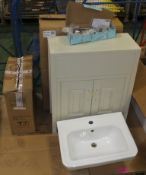 Semi Recess White Vainty basin 560mm with tapes & waste, 665mm Semi Recess Cream Vanity ba