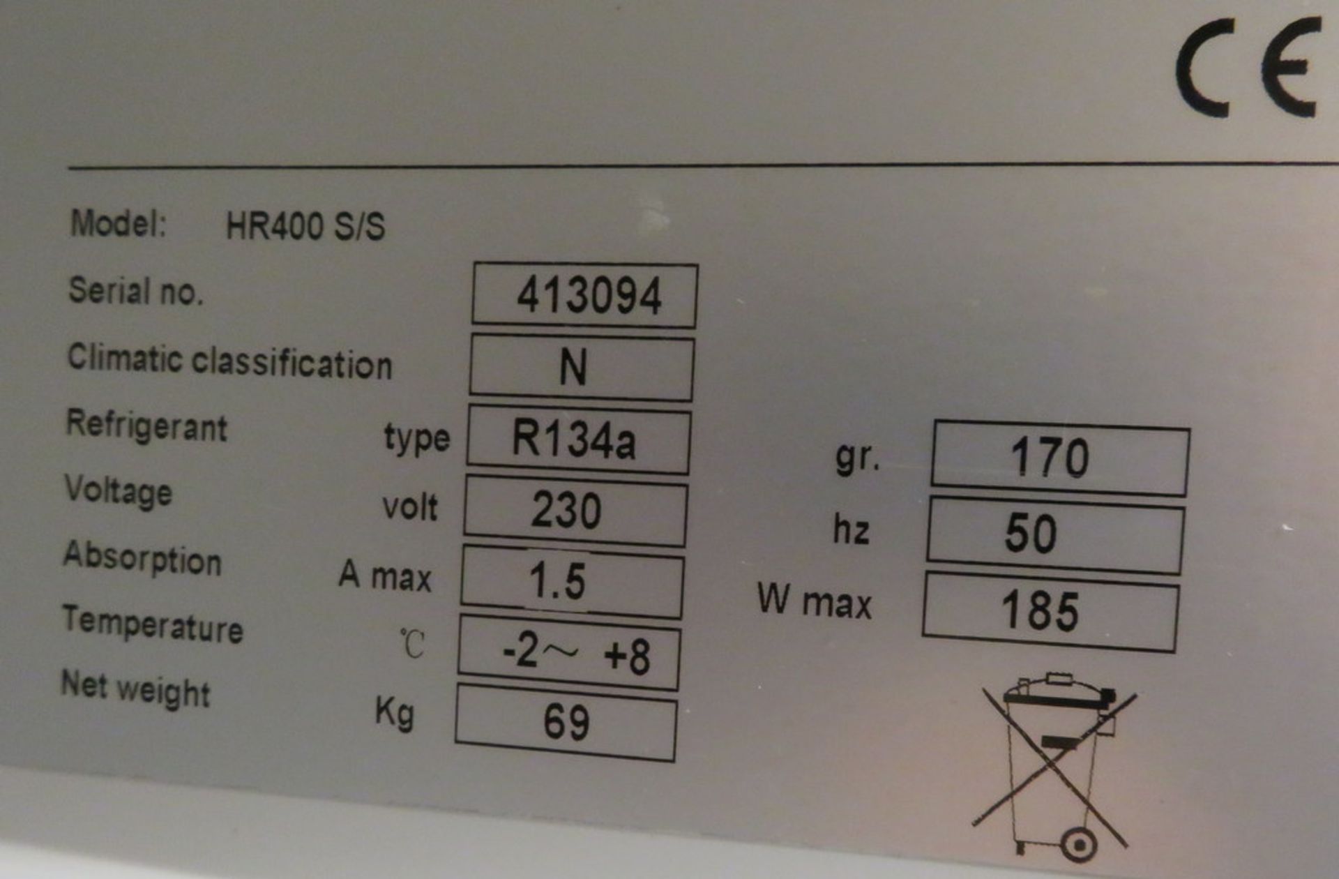 MODEL HR400 STAINLESS STEEL UPRIGHT SINGLE DOOR FRIDGE - Image 3 of 3