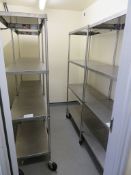 2 X STAINLESS STEEL MOBILE FOUR-TIER SHELF UNITS