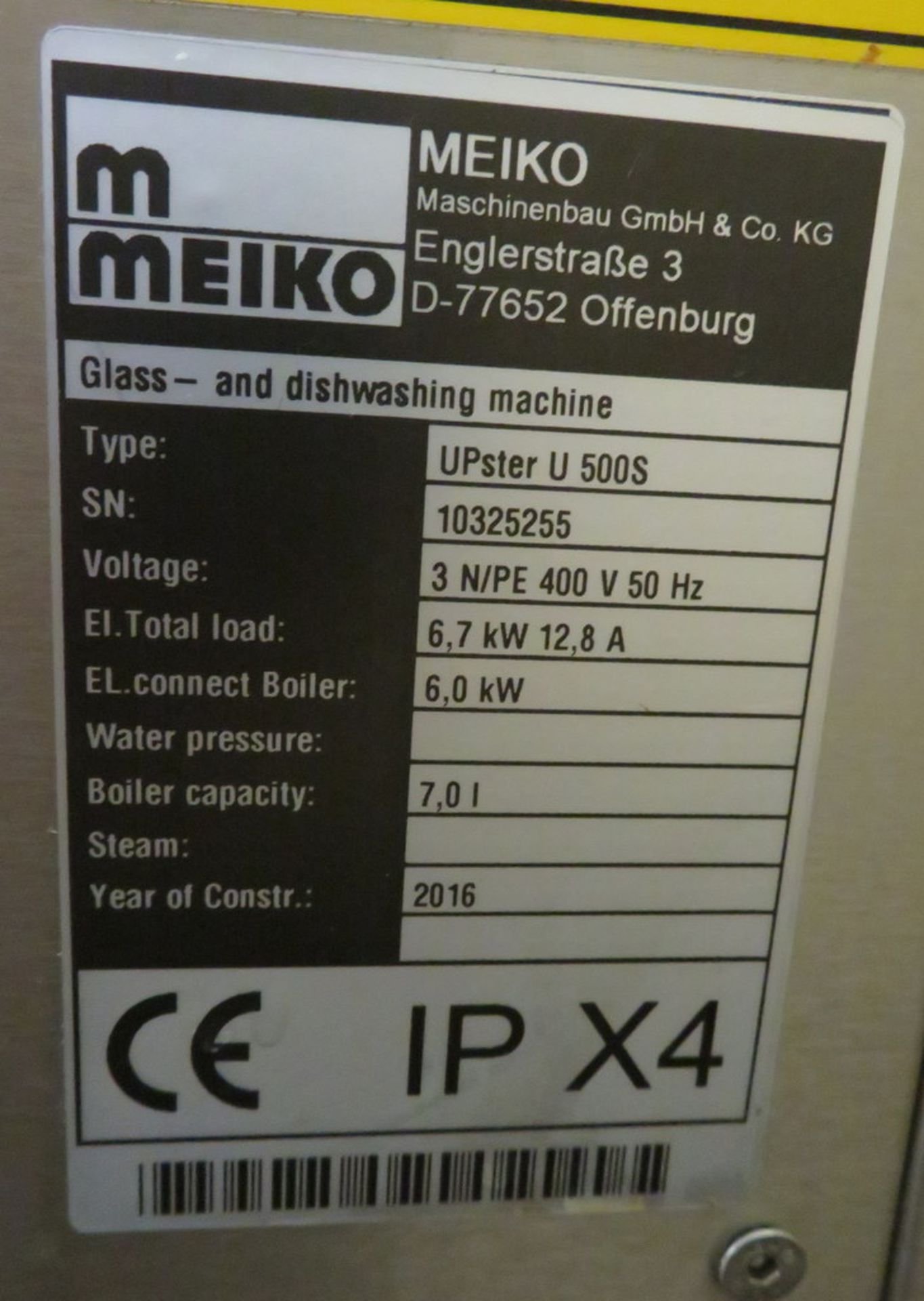 2016 X MEIKO TYPE UPSTER U500S GLASS WASHER - Image 4 of 4