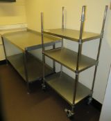 STAINLESS STEEL CORNER PREP TABLE AND SHELF UNIT