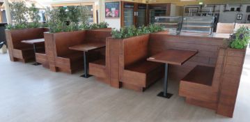 LARGE WOODEN SIX-TABLE SEATING DINING UNIT