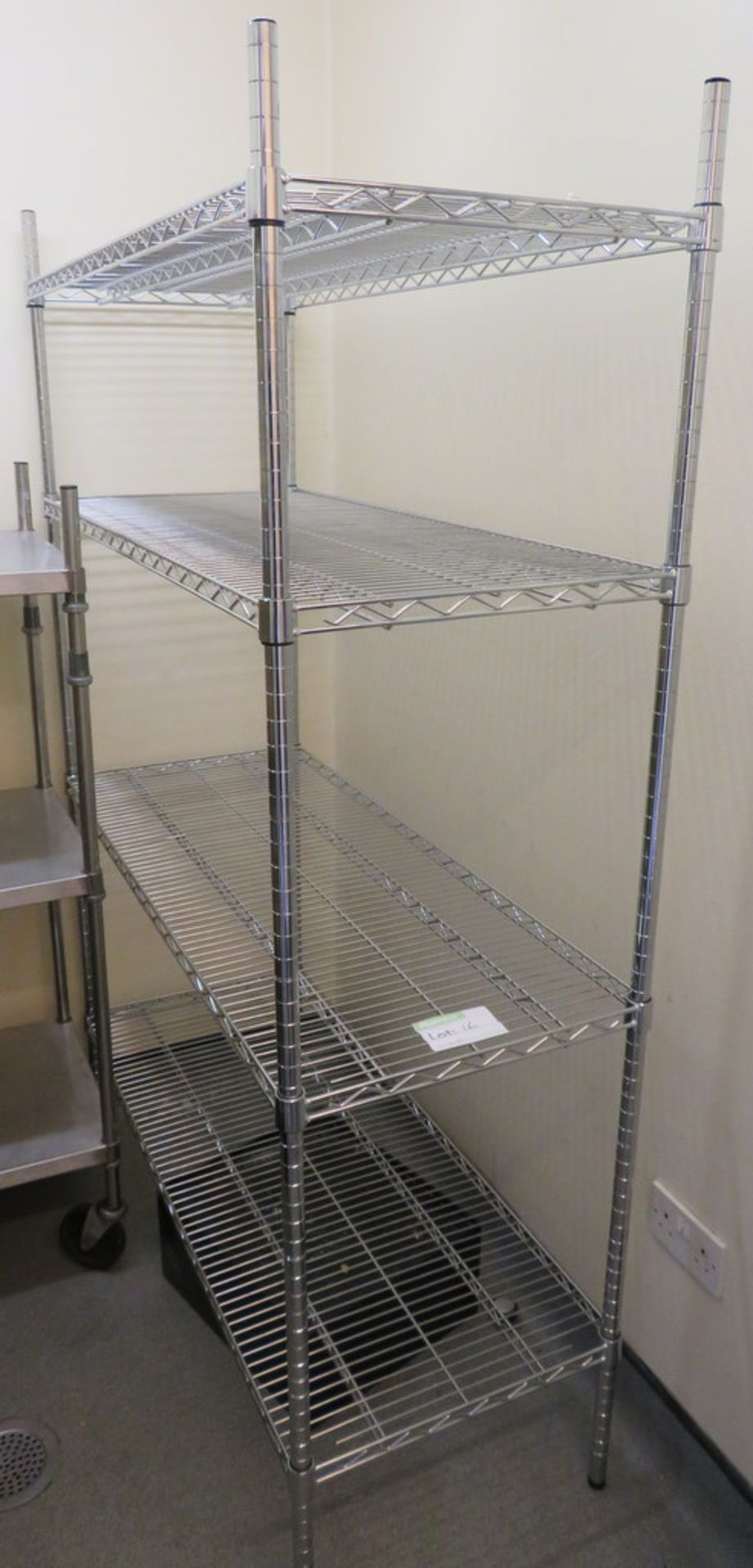 STAINLESS STEEL THREE TIER CORNER SHELF UNIT AND CHROME SHELVES - Image 3 of 3