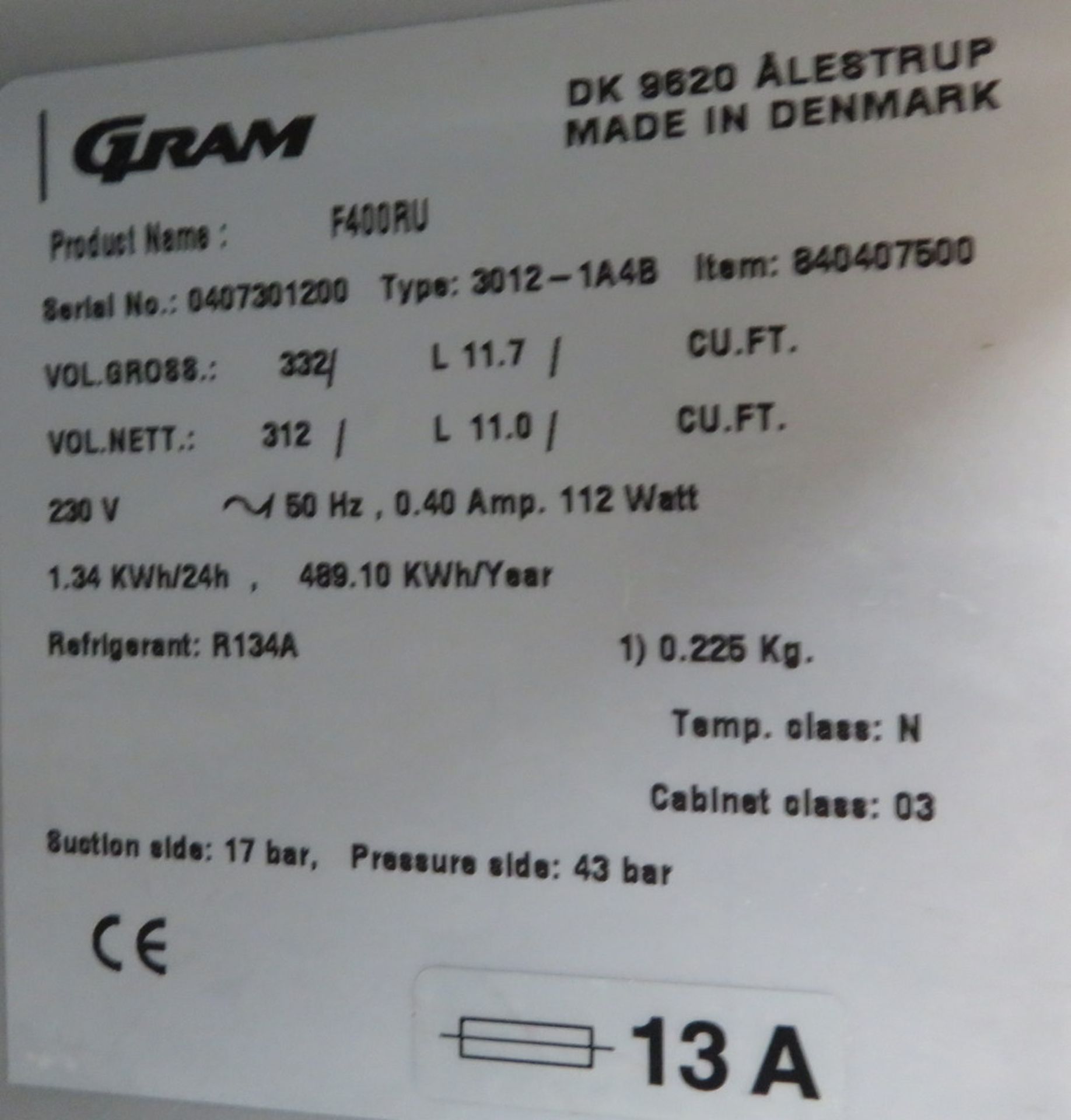 GRAM MODEL F400RU STAINLESS STEEL UPRIGHT FREEZER - Image 3 of 3