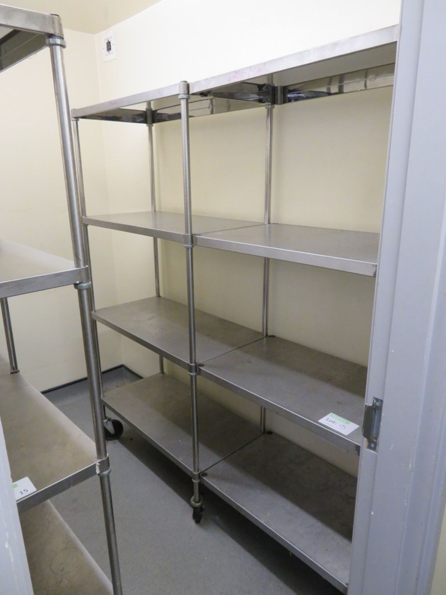 2 X STAINLESS STEEL MOBILE FOUR-TIER SHELF UNITS - Image 2 of 3