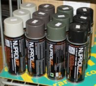Nu Pro UFP Spray cans - 4 colours (3x green, 3x brown, 3x black, 3x grey)