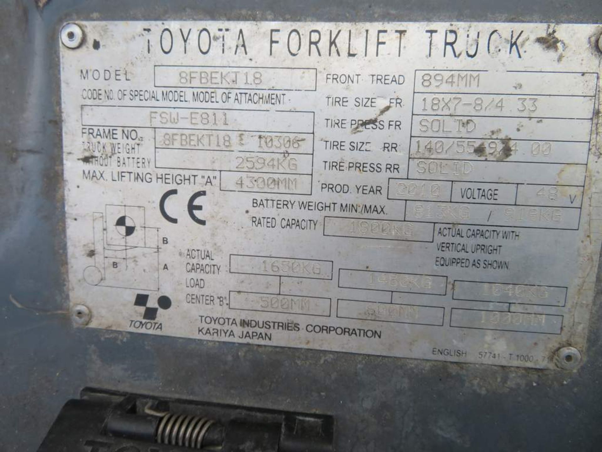 2010 Toyota Traigo 48-18 1800kg electric forklift. Model: 8FBEKT18 - Image 10 of 11