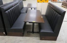 2x Padded Black Benches & Wooden Table - Dimensions: Bench = 160x65x120cm Table =150x70x80