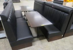 2x Padded Black Benches & Wooden Table - Dimensions: Bench = 160x65x120cm Table =150x70x80
