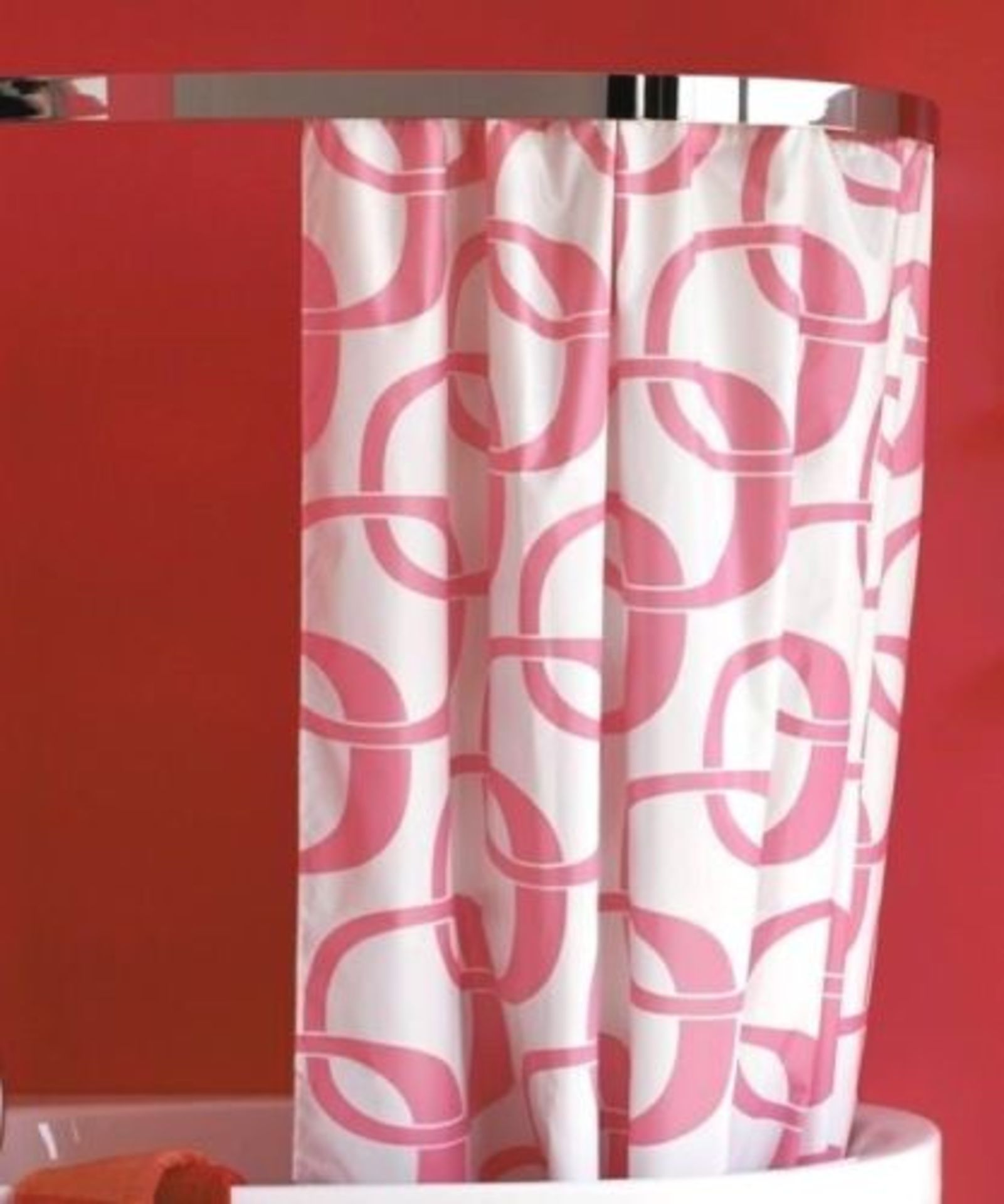 2x Laufen 59550 Mimo 220 x 170cm White & Pink Textile Shower Curtain