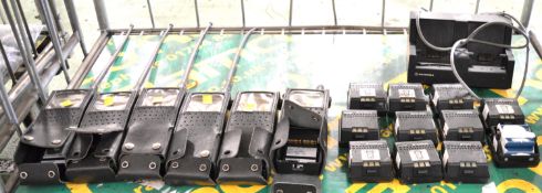 6x Motorola HT30 Radios, 11x Batteries, 1x Charger.