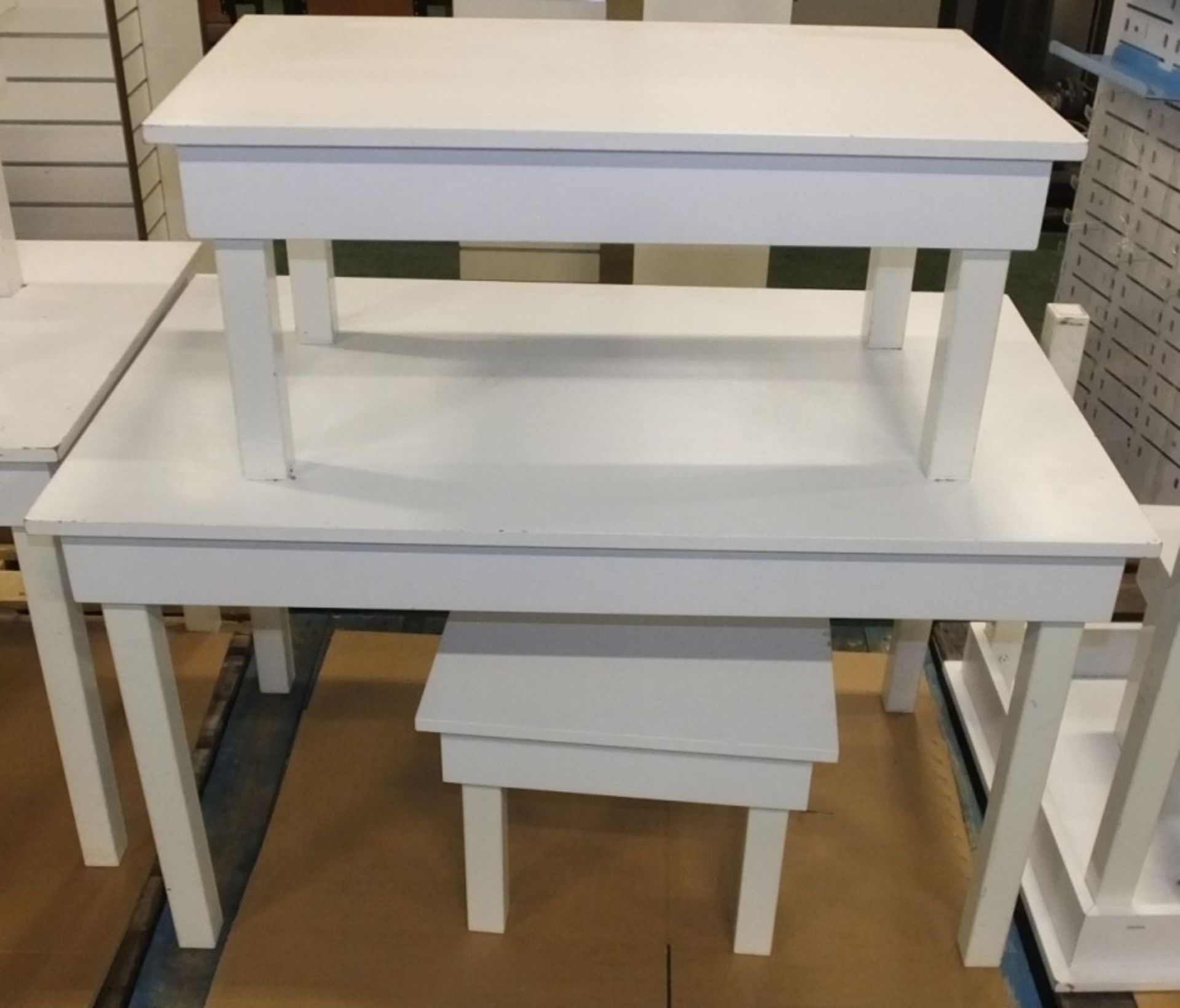 3x White Wooden tables