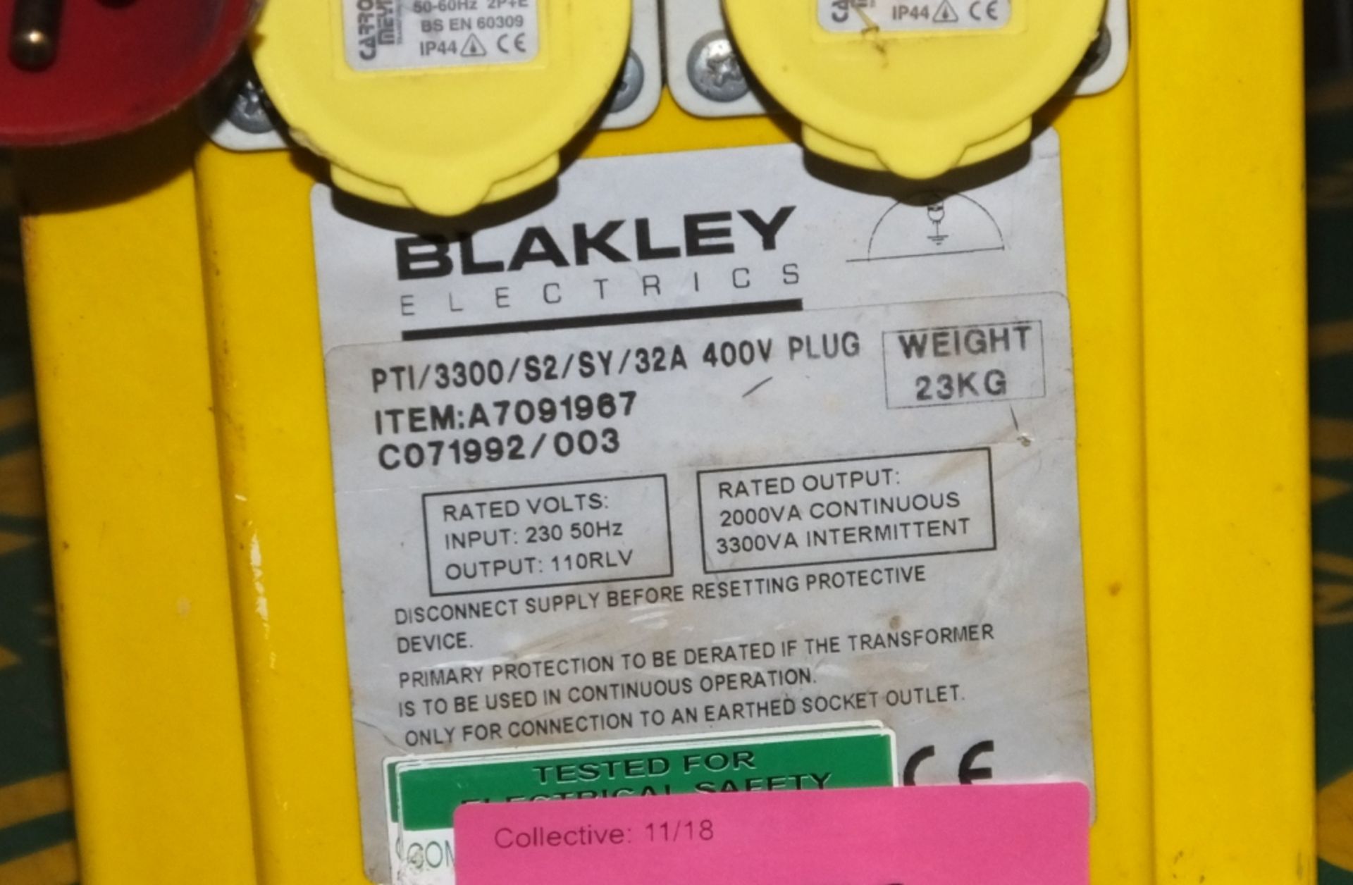 110V Transformer - Blakeley PTI/3300/S2/SY/32A - 400V plug - Image 2 of 2