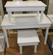 3x White Wooden tables