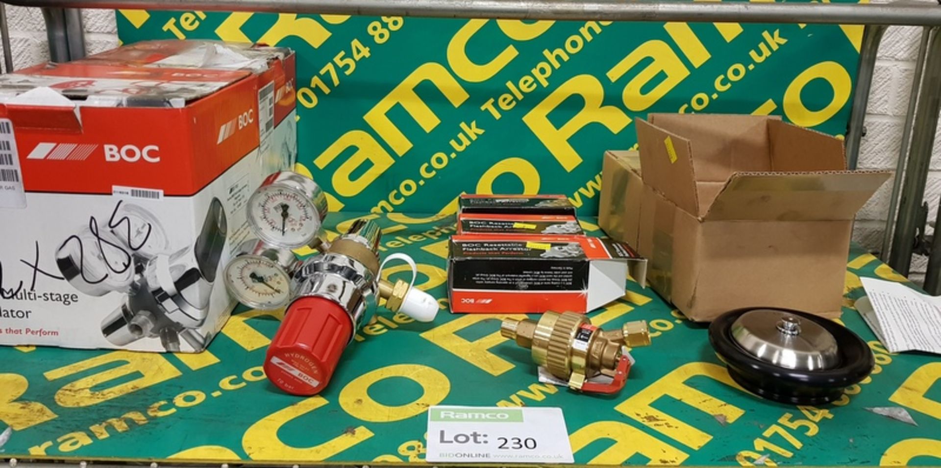 2x Boc Series 8500- Multi -Stage Gas Regulators, 3x Boc P/N 415 40-Flashback Arrestors 2x