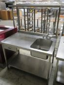 Stainless steel Sink unit, with splash back and overhead shelf Dimensions: 120x75x171cm