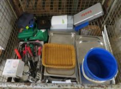 Various miscellaneous catering equipment - Utensils, trays , first Aid kits, trays and pans