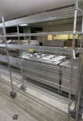 Stainless steel Racking with 6 shelfs on Wheels - Dimensions: 200x40x197cm (LxDxH)