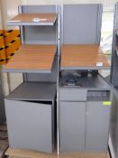 Coffee display cabinet with waste bin and Product display cabinet with under counter cupboard