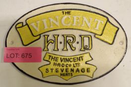 Cast Sign - The Vincent HRD - 290mm wide.