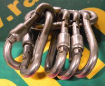 6x AISI 316 Stainless Steel Carabiners - 8 kN.