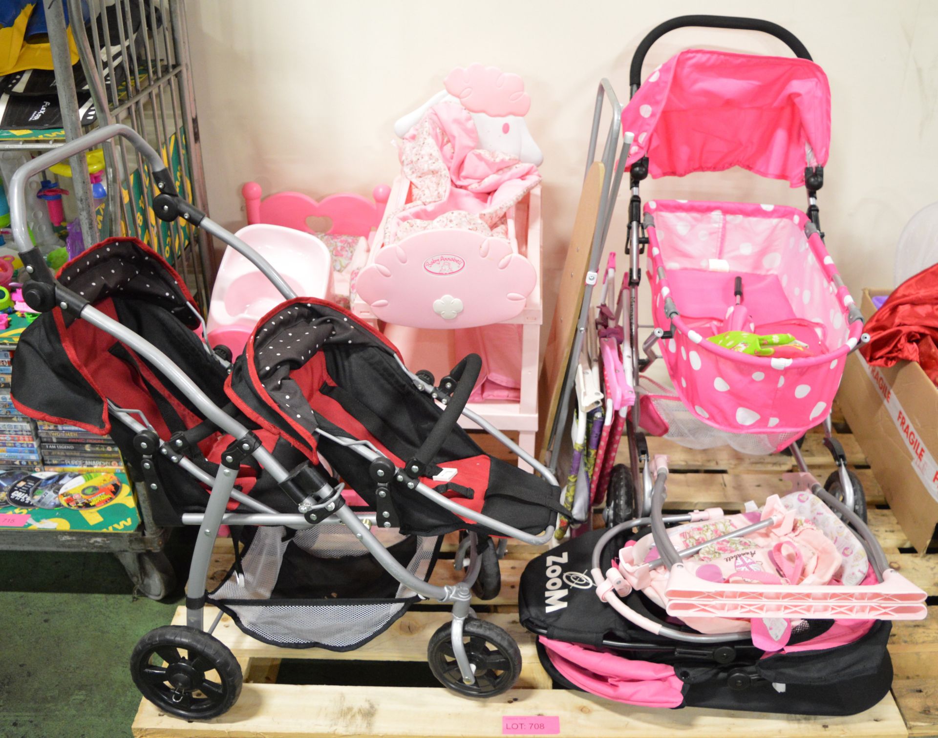 Doll's Prams, Beds, Pushchair, Ironing Board.