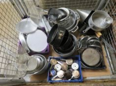 Various catering equipment - Pans, sives, coulanders & cake bases