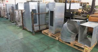 Large quantity of fume extraction ducting & stainless steel over head canopy assembly