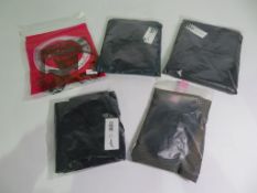 31 X VARIOUS PLUME BLACK LEOTARDS AND 45 X PLUME BLACK/WHITE ZIP-UP TOPS;