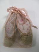 18 X PAIRS OF BUNNYHOP CHILDRENS BALLET SLIPPERS; SO225GG; GOLD/PINK; SIZE 12