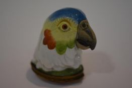 A Samson of Paris bonbonniere, late 19th century, modelled as a parrot's head in polychrome enamels,