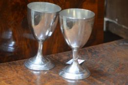A pair of George III silver-plated goblets, c. 1800, each with bowl of urn form, with bright-cut