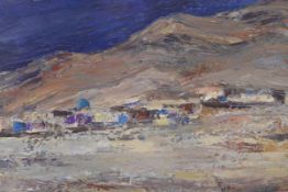 Perpetua Pope (Scottish, 1916-2013), "Persian Village", signed lower right, oil on canvas, bearing