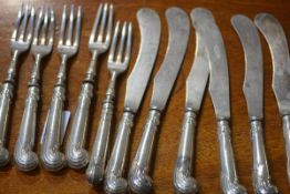 A silver pistol-handled partial flatware service, Goldsmiths and Silversmiths Company, Sheffield