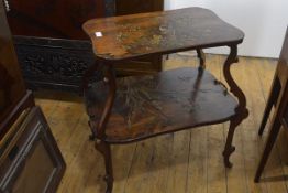 A late 19th century lacquered rosewood two-tier etagere, showing Aesthetic influence, the