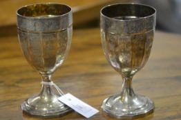 A pair of George III silver goblets, Daniel Pontifex, London, 1797, each faceted bowl with gilt