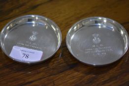 Military interest: a pair of small silver dishes, Birmingham 1967, with presentation engraving "from