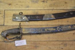 A good George III 1803 pattern infantry officer's sword, the 73cm single edge curved blade blue