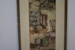 Scottish School, A Cottage Interior, unsigned, watercolour, framed. 48cm by 13cm