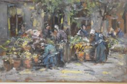 George Smith R.S.A. (Scottish, 1870-1934), A Continental Flower Market, signed lower right, oil on