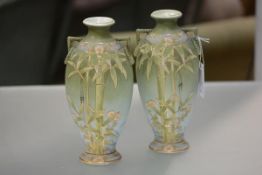 A pair of Nippon porcelain Coralene vases with Kinran patent mark, early 20th century, each of