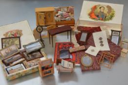 A quantity of 20th century doll's house furniture and accessories including: a group of mirrors