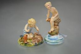 Two Royal Worcester figures modelled by Freda Doughty: Water Baby, no. 3151, black printed mark; and