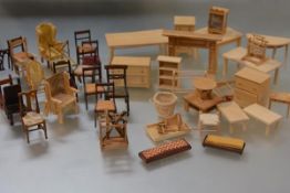 A quantity of 20th century doll's house furniture and architectural elements including: a large