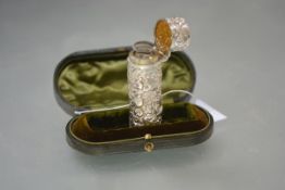 A late Victorian cased silver scent bottle, Samuel Mordan & Co., London 1897, of cylindrical form,