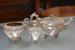 A Victorian Scottish three piece silver tea service, J. McKay, Edinburgh 1843, in the Rococo Revival