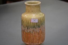 A Ruskin Pottery crystalline glaze vase, of high shouldered form, with rolled neck, in a banded drip